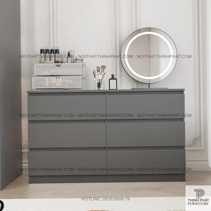 Tủ Hộc Kéo Màu Ghi Xám Thiết Kế Trơn Không Tay Nắm, Phù Hợp Nội Thất Tối Giản TNK03