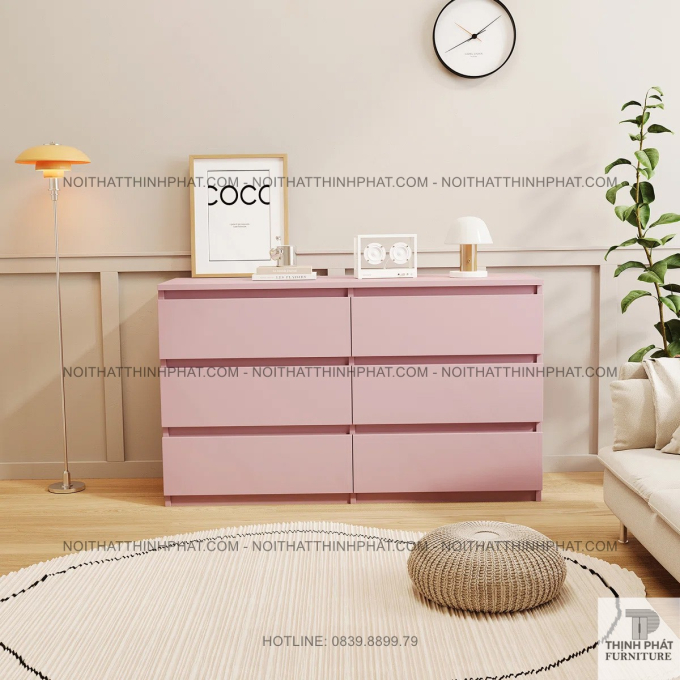 Tủ Hộc Kéo Màu Hồng Pastel 6 Ngăn Thiết Kế Hiện Đại Cho Phòng Ngủ, Phòng Khách Liệu TNK03