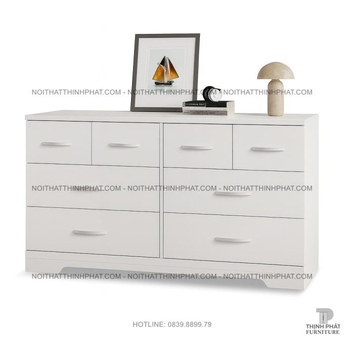 Tủ Hộc Kéo Màu Trắng 9 Ngăn Gỗ MDF Phong Cách Tối Giản Cho Phòng Ngủ – Phòng Khách TNK08