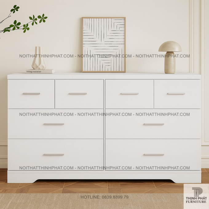 Tủ Hộc Kéo Màu Trắng 9 Ngăn Gỗ MDF Phong Cách Tối Giản Cho Phòng Ngủ – Phòng Khách TNK08