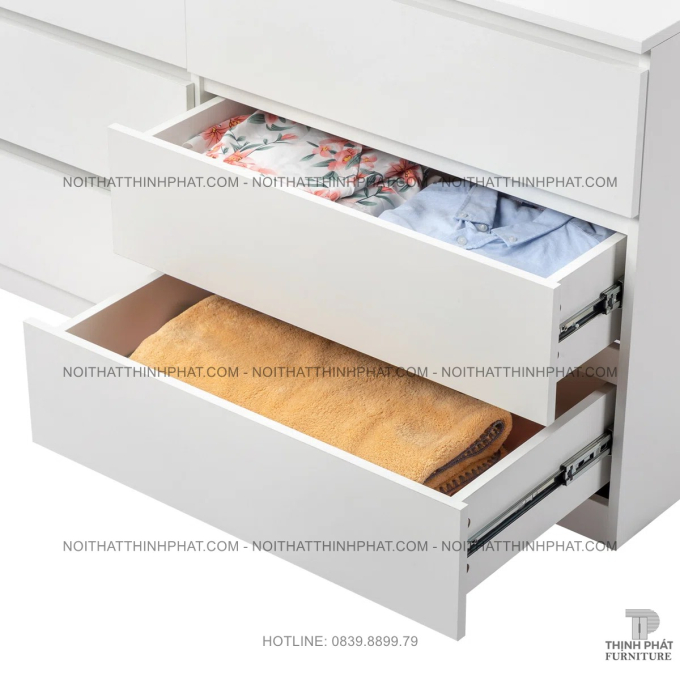 Tủ ngăn kéo 6 hộc màu trắng trơn, kiểu dáng tinh tế sang trọng TNK17
