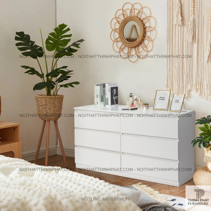 Tủ ngăn kéo 6 hộc màu trắng trơn, kiểu dáng tinh tế sang trọng TNK17