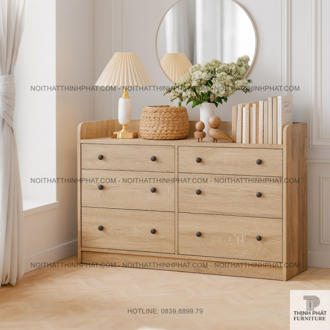 Tủ Ngăn Kéo 6 Hộc Mdf Vân Sồi, Thiết Kế Tối Giản Phong Cách Bắc Âu TNK11