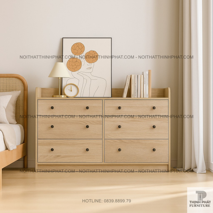 Tủ Ngăn Kéo 6 Hộc Mdf Vân Sồi, Thiết Kế Tối Giản Phong Cách Bắc Âu TNK11