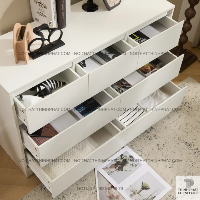 Tủ ngăn kéo 7 hộc màu trắng trơn, ba tầng lưu trữ tiện dụng TNK22