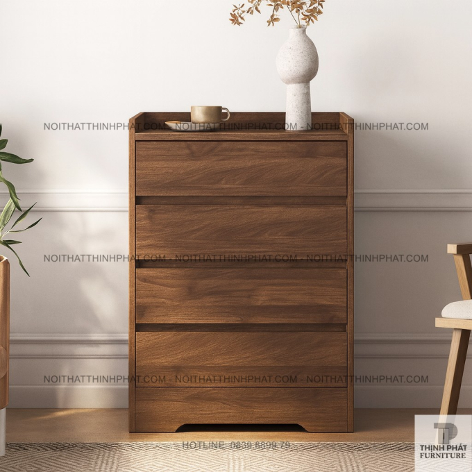 Tủ ngăn kéo gỗ MDF màu walnut 4 hộc, thiết kế thanh lịch, tối giản TNK12