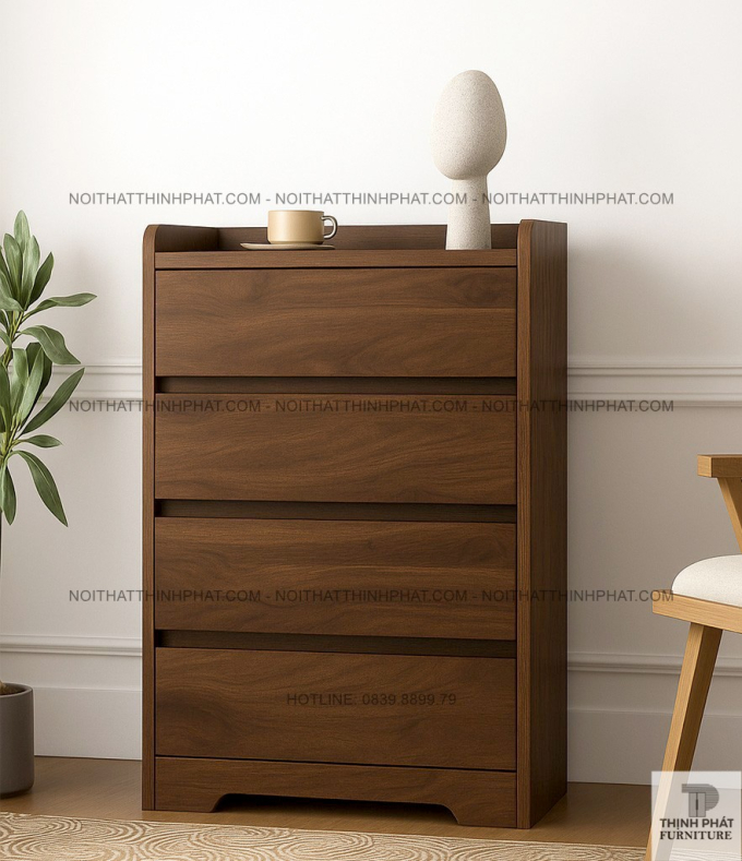 Tủ ngăn kéo gỗ MDF màu walnut 4 hộc, thiết kế thanh lịch, tối giản TNK12