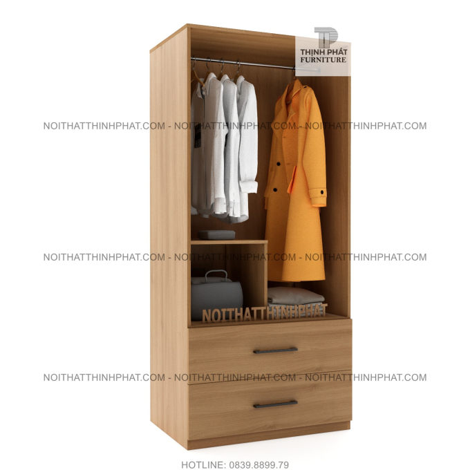 Tủ Quần Áo 0,8m X 2m Thiết Kế Hiện Đại, Nhỏ Gọn, 2 Hộc Kéo Lớn Bên Ngoài, Gỗ Mdf Phủ Melamine TQA01