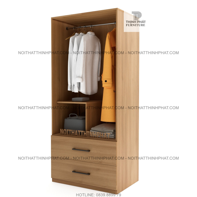 Tủ Quần Áo 0,8m X 2m Thiết Kế Hiện Đại, Nhỏ Gọn, 2 Hộc Kéo Lớn Bên Ngoài, Gỗ Mdf Phủ Melamine TQA01