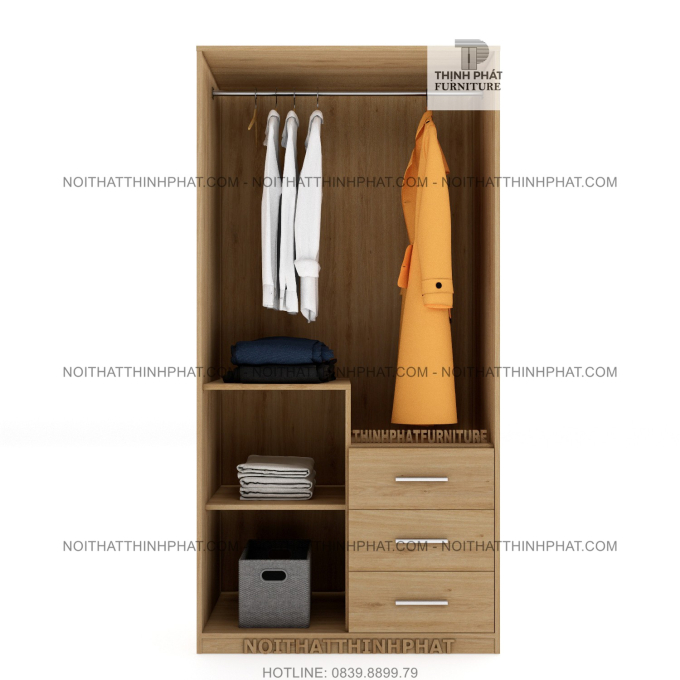 Tủ Quần Áo 1m X 2m Thiết Kế Nhỏ Gọn Thời Trang, 3 Hộc Kéo Bên Ngoài, Gỗ Mdf Phủ Melamine TQA02