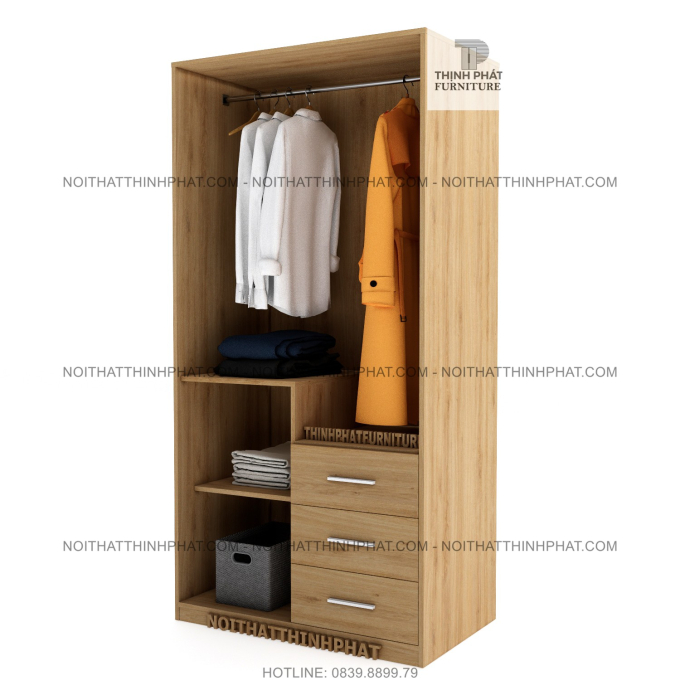 Tủ Quần Áo 1m X 2m Thiết Kế Nhỏ Gọn Thời Trang, 3 Hộc Kéo Bên Ngoài, Gỗ Mdf Phủ Melamine TQA02