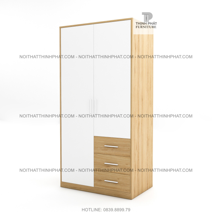 Tủ Quần Áo 1m X 2m Thiết Kế Nhỏ Gọn Thời Trang, 3 Hộc Kéo Bên Ngoài, Gỗ Mdf Phủ Melamine TQA02
