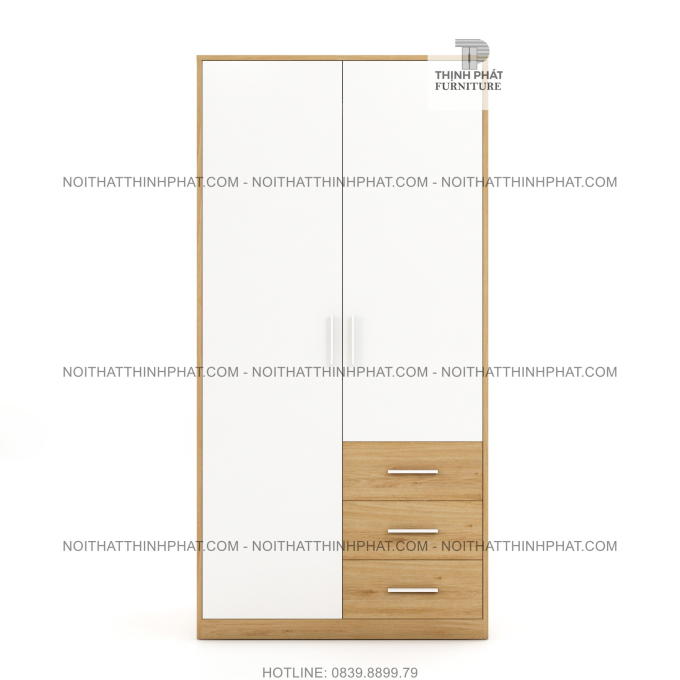Tủ Quần Áo 1m X 2m Thiết Kế Nhỏ Gọn Thời Trang, 3 Hộc Kéo Bên Ngoài, Gỗ Mdf Phủ Melamine TQA02