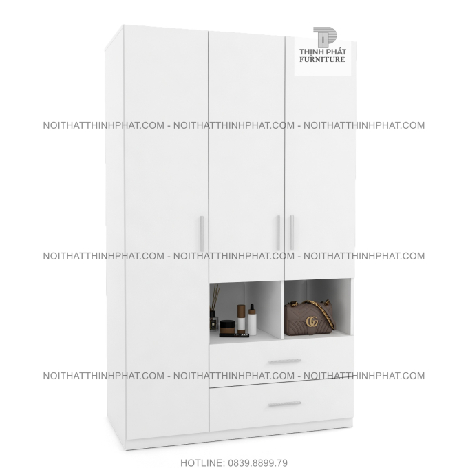 Tủ Quần Áo 1m2 X 2m, 3 Cánh Mở, 2 Hộc Kéo, Hiện Đại Thời Trang, TQA19