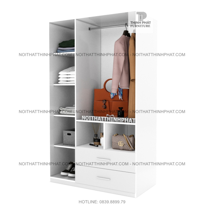 Tủ Quần Áo 1m2 X 2m, 3 Cánh Mở, 2 Hộc Kéo, Hiện Đại Thời Trang, TQA19