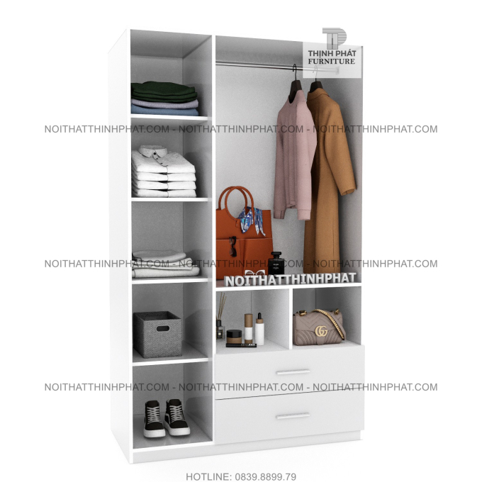 Tủ Quần Áo 1m2 X 2m, 3 Cánh Mở, 2 Hộc Kéo, Hiện Đại Thời Trang, TQA19
