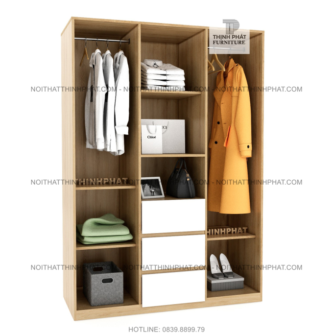 Tủ Quần Áo 1m4 X 2m, Hiện Đại, Thời Trang, 3 Hộc Kéo Ngoài TQA21