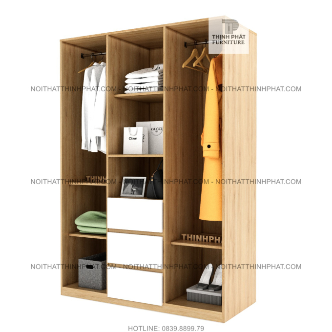Tủ Quần Áo 1m4 X 2m, Hiện Đại, Thời Trang, 3 Hộc Kéo Ngoài TQA21