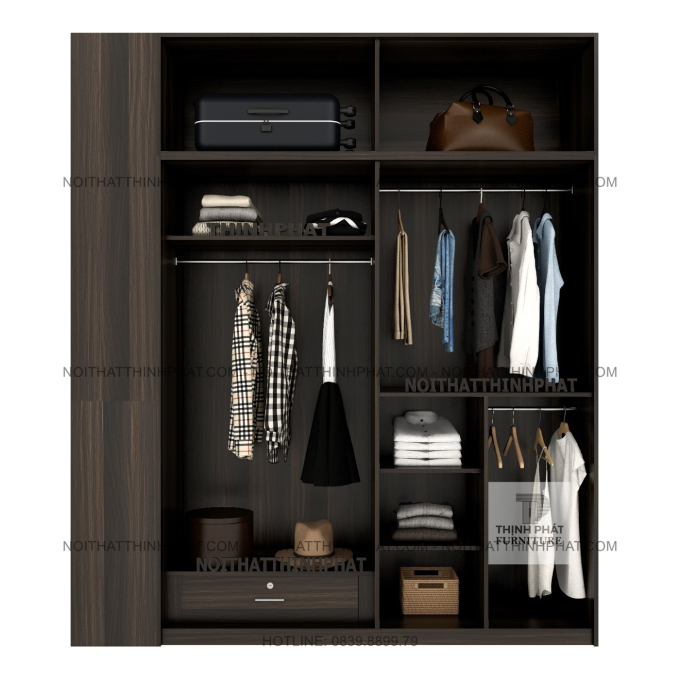 Tủ Quần Áo 2 Tầng 4 Cánh Kèm Kệ Trưng Bày Bên Hông Phong Cách Bắc Âu TPHCM TQA92 (2M1 X 2M5)