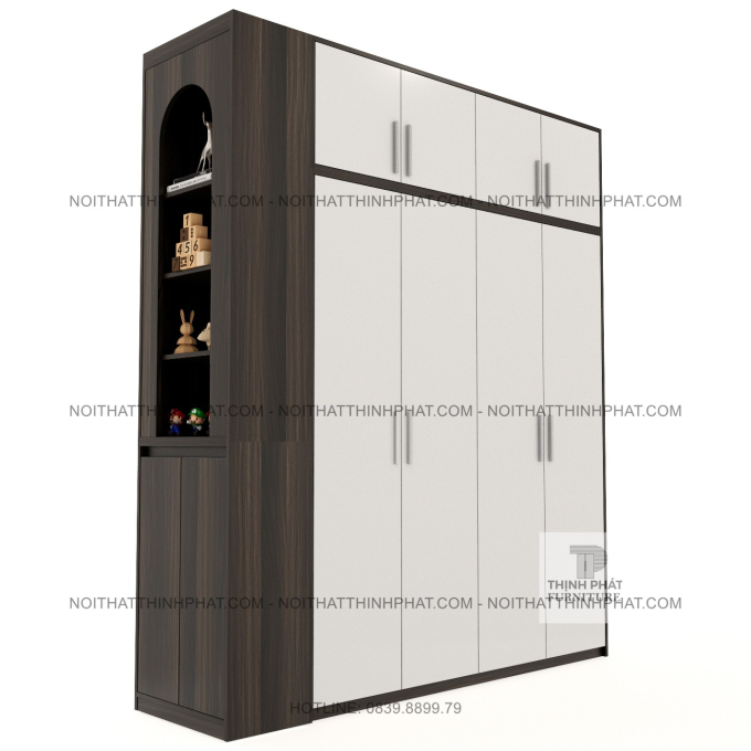 Tủ Quần Áo 2 Tầng 4 Cánh Kèm Kệ Trưng Bày Bên Hông Phong Cách Bắc Âu TPHCM TQA92 (2M1 X 2M5)