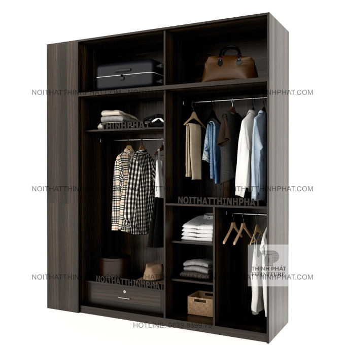 Tủ Quần Áo 2 Tầng 4 Cánh Kèm Kệ Trưng Bày Bên Hông Phong Cách Bắc Âu TPHCM TQA92 (2M1 X 2M5)