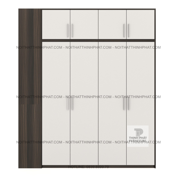 Tủ Quần Áo 2 Tầng 4 Cánh Kèm Kệ Trưng Bày Bên Hông Phong Cách Bắc Âu TPHCM TQA92 (2M1 X 2M5)