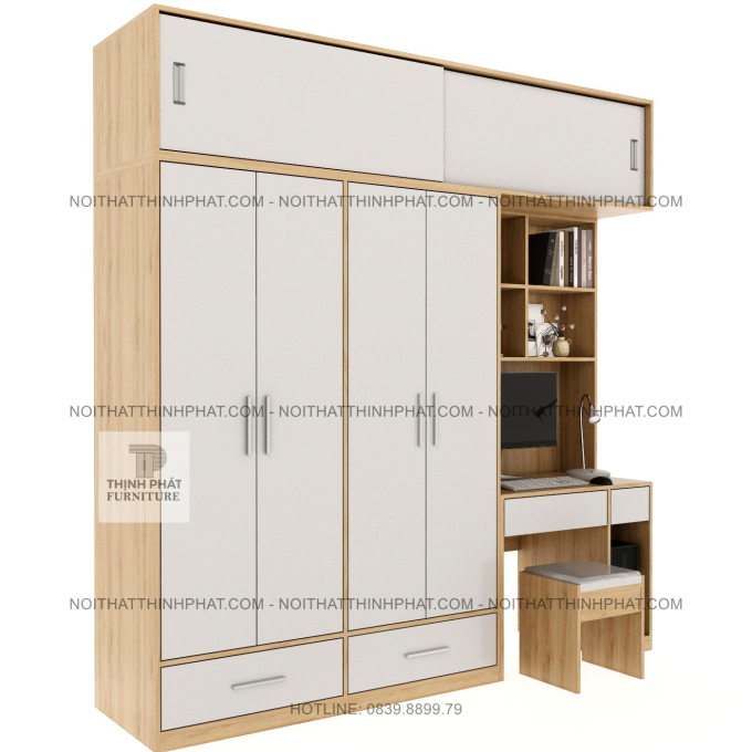 Tủ Quần Áo 2 Tầng 4 Cánh Tích Hợp Bàn Làm Việc Đa Năng Tại TPHCM TQA64 (2m4 X 2m5)