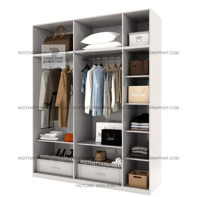 Tủ Quần Áo 2 Tầng 5 Cánh Gỗ MDF Phong Cách Hiện Đại TPHCM TQA94 (2M X 2M5)