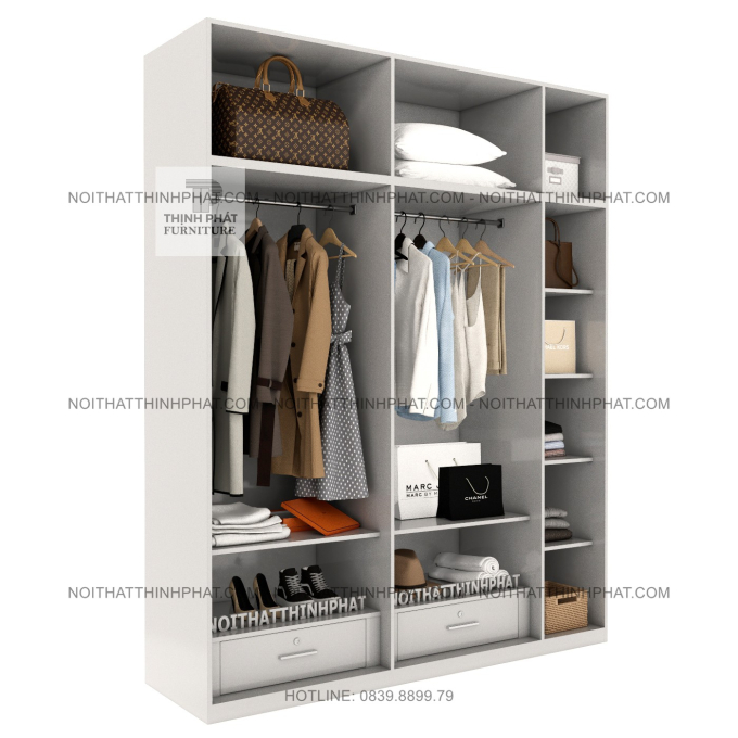 Tủ Quần Áo 2 Tầng 5 Cánh Gỗ MDF Phong Cách Hiện Đại TPHCM TQA94 (2M X 2M5)