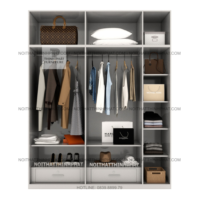 Tủ Quần Áo 2 Tầng 5 Cánh Gỗ MDF Phong Cách Hiện Đại TPHCM TQA94 (2M X 2M5)