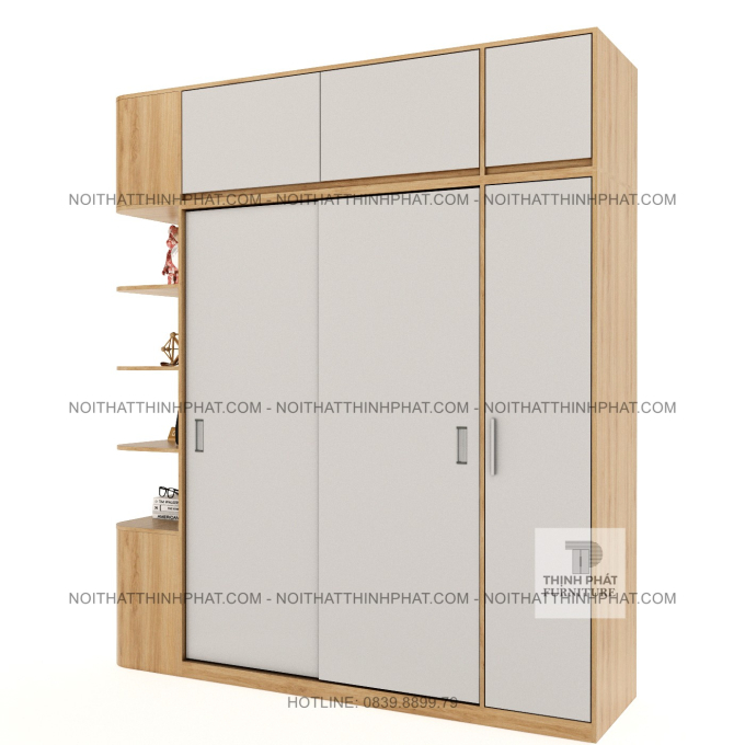Tủ Quần Áo 2 Tầng Bo Cong Cạnh Tủ, Cửa Lùa Kết Hợp Cửa Mở, Kệ Trang Trí Đa Năng TPHCM TQA84 (2M2 X 2M5)