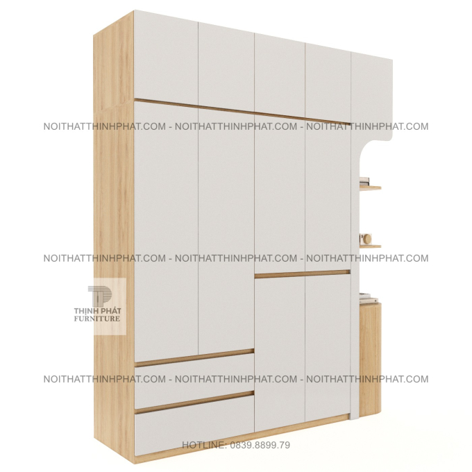 Tủ Quần Áo 2 Tầng Bo Cong Góc Cao Cấp Không Tay Nắm Kết Hợp Kệ Trang Trí Hiện Đại TPHCM TQA96 (2M X 2M5)