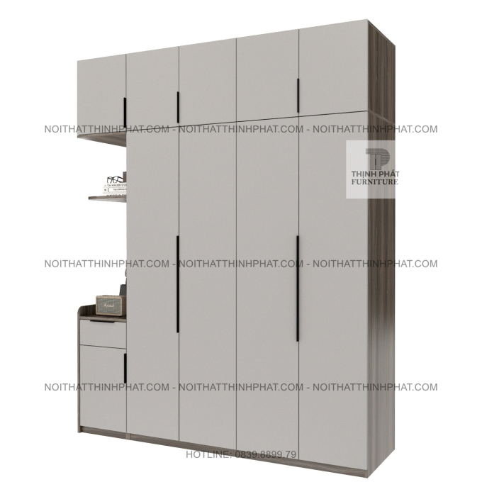 Tủ Quần Áo 2 Tầng Cánh Mở Hiện Đại Kèm Kệ Trang Trí Tiện Lợi TPHCM TQA81 (2M X 2M5)