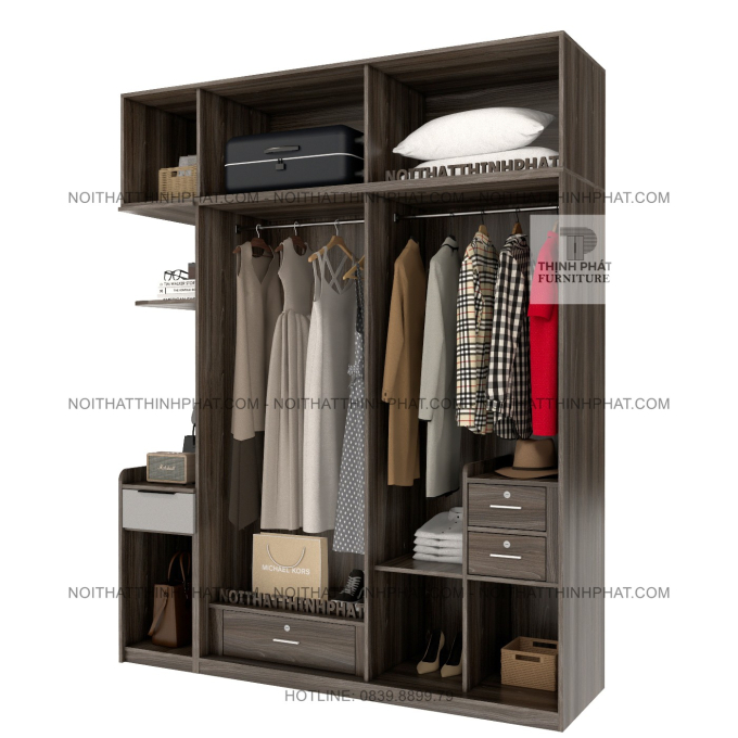 Tủ Quần Áo 2 Tầng Cánh Mở Hiện Đại Kèm Kệ Trang Trí Tiện Lợi TPHCM TQA81 (2M X 2M5)