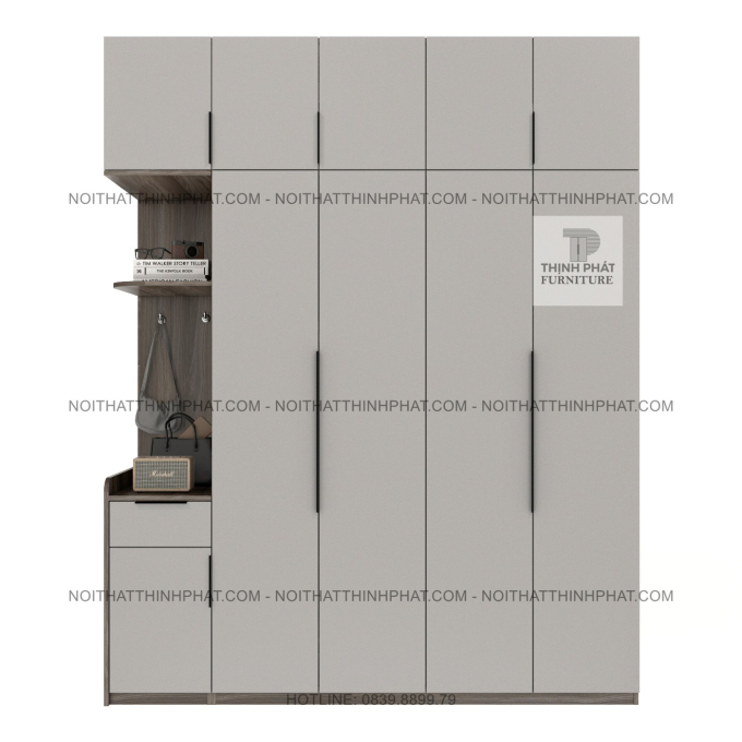 Tủ Quần Áo 2 Tầng Cánh Mở Hiện Đại Kèm Kệ Trang Trí Tiện Lợi TPHCM TQA81 (2M X 2M5)