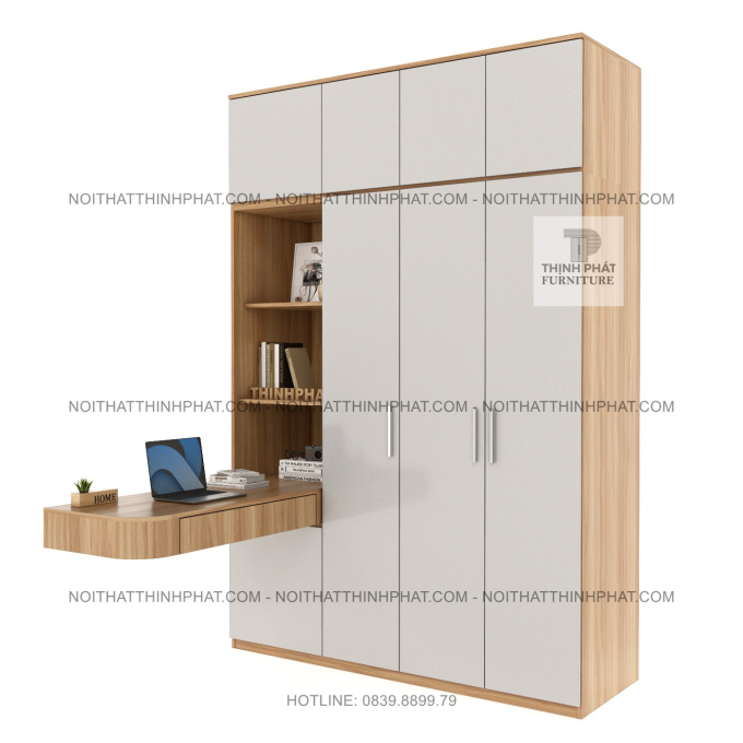 Tủ Quần Áo 2 Tầng Cánh Mở Kết Hợp Bàn Làm Việc Và Kệ Trang Trí TPHCM TQA67 (1M8 X 2M5)