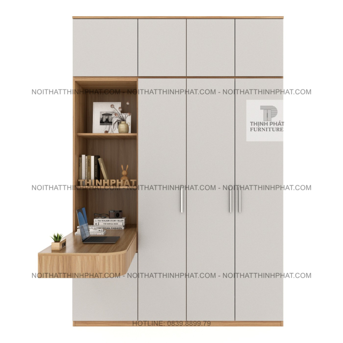 Tủ Quần Áo 2 Tầng Cánh Mở Kết Hợp Bàn Làm Việc Và Kệ Trang Trí TPHCM TQA67 (1M8 X 2M5)