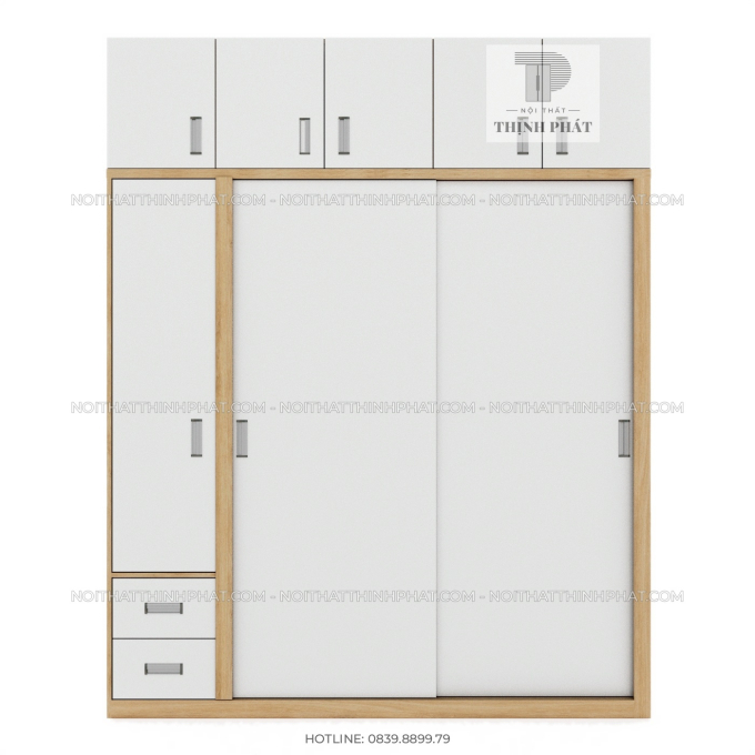 Tủ Quần Áo 2 Tầng Cửa Lùa Kết Hợp Cửa Mở TQA121 (2m x 2m5)