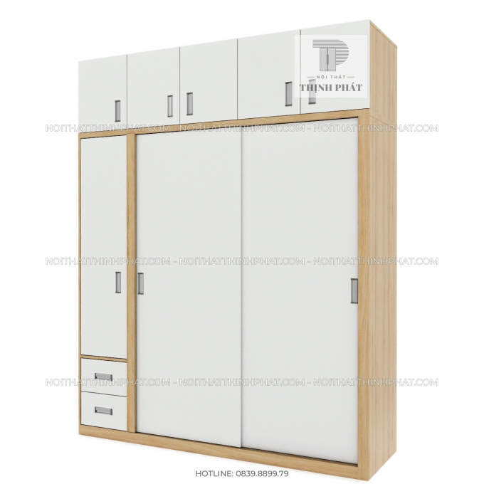 Tủ Quần Áo 2 Tầng Cửa Lùa Kết Hợp Cửa Mở TQA121 (2m x 2m5)