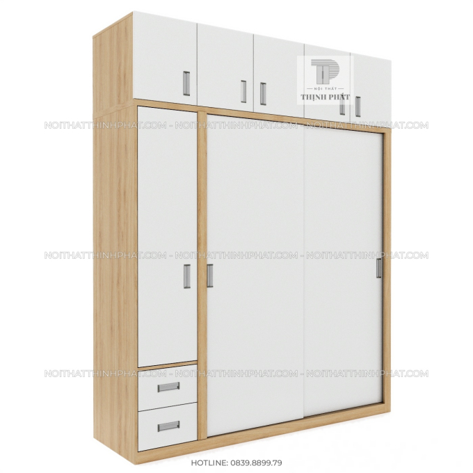 Tủ Quần Áo 2 Tầng Cửa Lùa Kết Hợp Cửa Mở TQA121 (2m x 2m5)