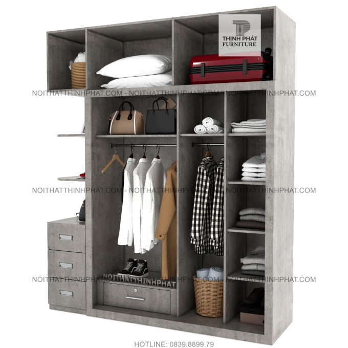 Tủ Quần Áo 2 Tầng Cửa Lùa Kết Hợp Kệ Trang Trí Đẹp, Hiện Đại (TQA107)