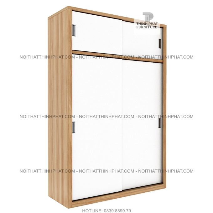 Tủ Quần Áo 2 Tầng Cửa Lùa Màu Gỗ Phối Trắng (TQA111)