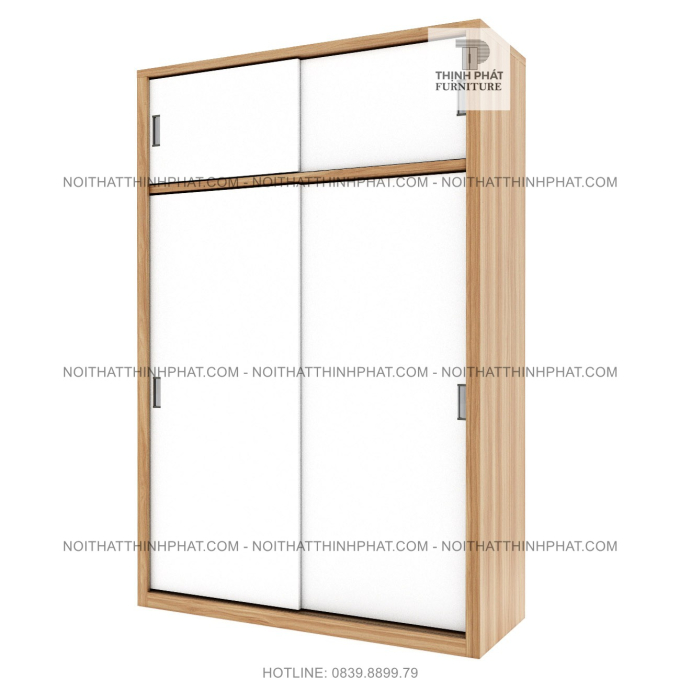 Tủ Quần Áo 2 Tầng Cửa Lùa Màu Gỗ Phối Trắng (TQA111)