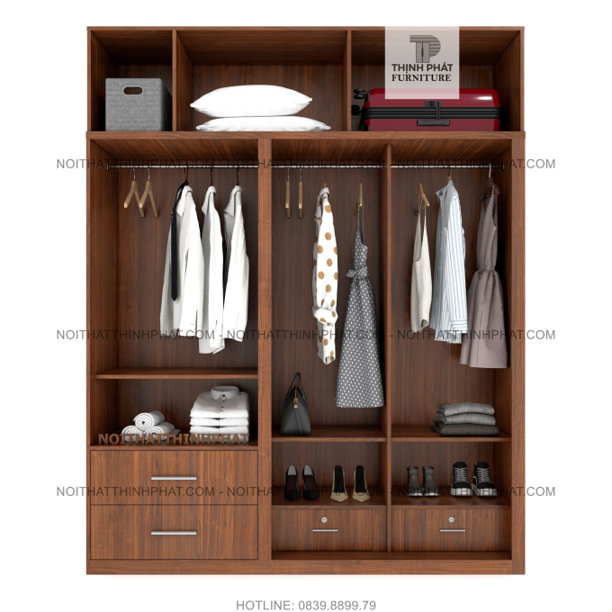 Tủ Quần Áo 2 Tầng Cửa Lùa Mở Thiết Kế Hiện Đại TQA130 (2M X 2M5)