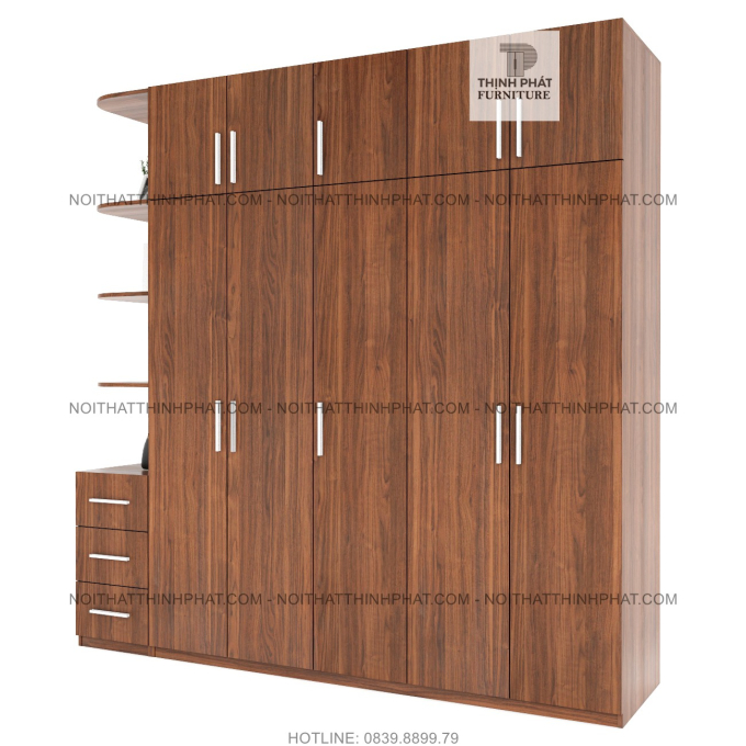 Tủ Quần Áo 2 Tầng Cửa Mở Kết hợp kệ trang trí Màu Vân Gỗ Hiện Đại (2M4 X 2M4) TQA72