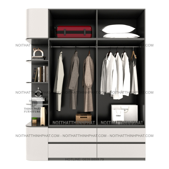 Tủ Quần Áo 2 Tầng Hiện Đại, Bo Cong Cạnh Tủ, Không Tay Nắm, Kèm Kệ Trang Trí Tiện Lợi TPHCM TQA83 (2M X 2M5)