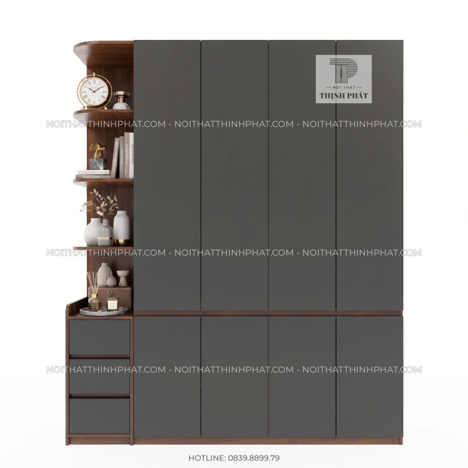 Tủ Quần Áo 2 Tầng Kèm Kệ Trang Trí Bo Cong TQA103 (2m x 2m4)