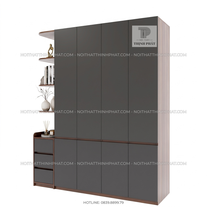 Tủ Quần Áo 2 Tầng Kèm Kệ Trang Trí Bo Cong TQA103 (2m x 2m4)