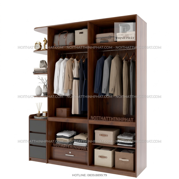 Tủ Quần Áo 2 Tầng Kèm Kệ Trang Trí Bo Cong TQA103 (2m x 2m4)