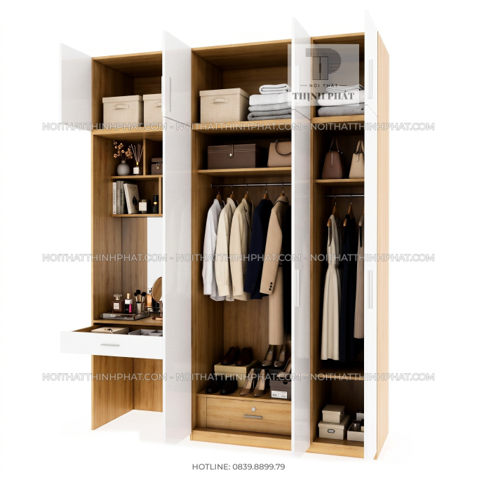 Tủ Quần Áo 2 Tầng Kết Hợp Bàn Trang Điểm TQA134 (2m x 2m5)
